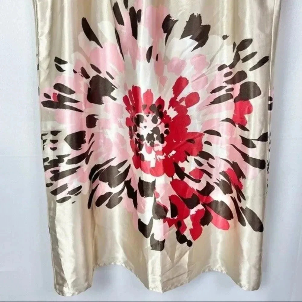 Boutique Gold Satin Floral Tie Back Mini Shift Dress 12 - Picture 4 of 5